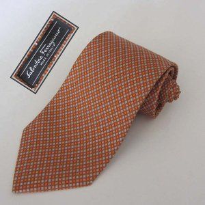 new FERRAGAMO orange mini medallions print tie 100% silk